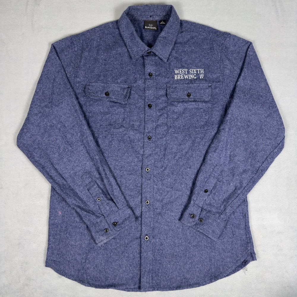 Burnside West Sixth Brewing Flannel Shirt Mens L Blue Lexington KY Embroidered